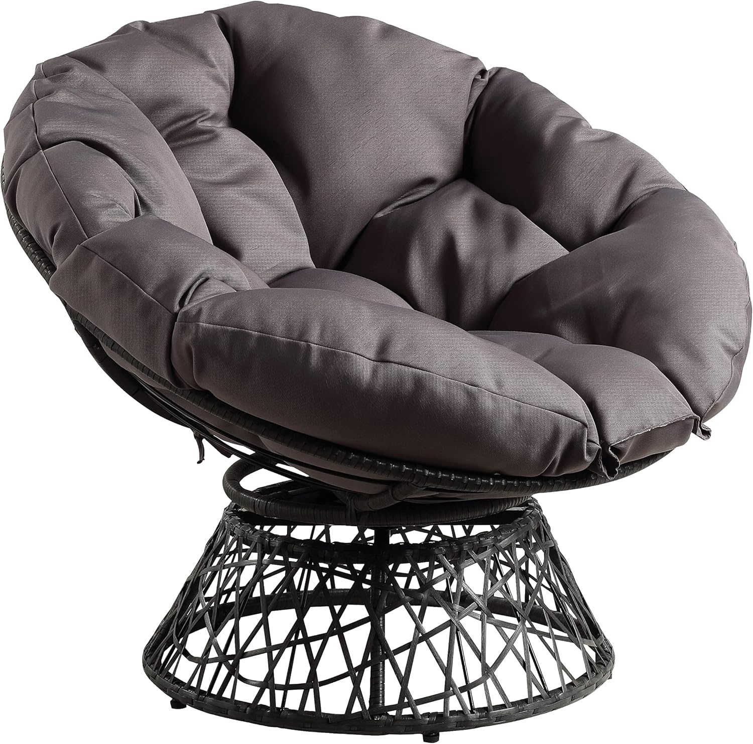 OSP Home Furnishings Wicker Papasan Chair with 360-Degree Swivel, Brown Frame with Brown Cushion