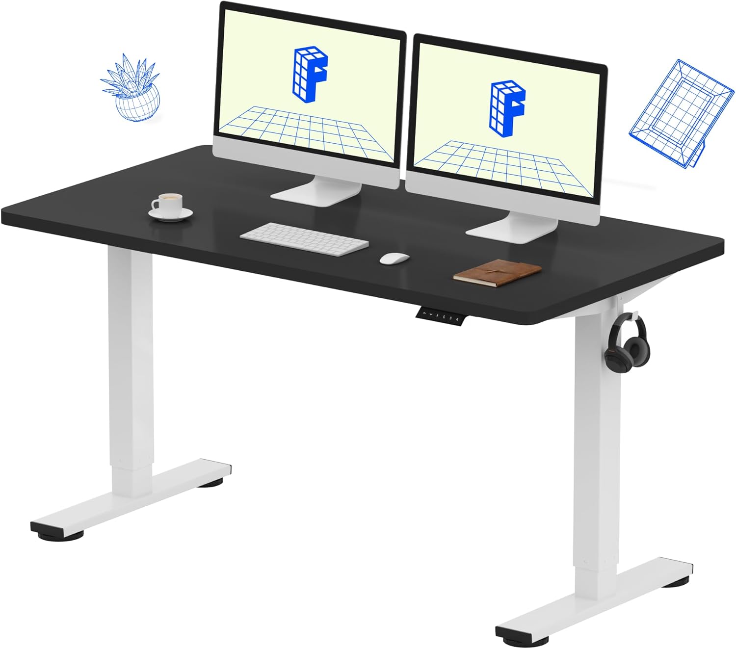 FLEXISPOT EN1 One-Piece Standing Desk 55 x 28 Inch Electric Adjustable Height Desk for Home Office and Computer Workstation (White Frame + 55" Maple Top, 2 Packages)
