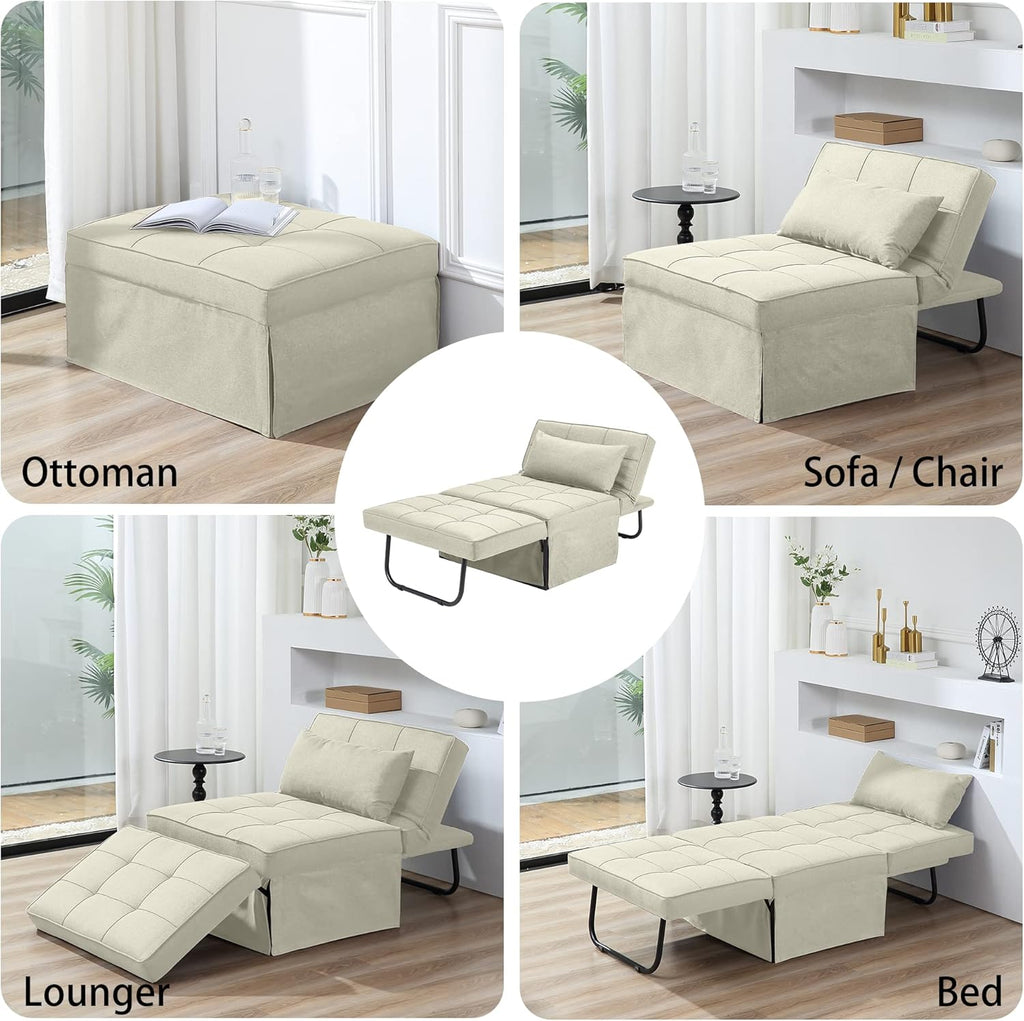 Sofa Bed, 4 in 1 Multi-Function Folding Ottoman Breathable Linen Couch Bed with Adjustable Backrest Modern Convertible Chair for Living Room Apartment Office