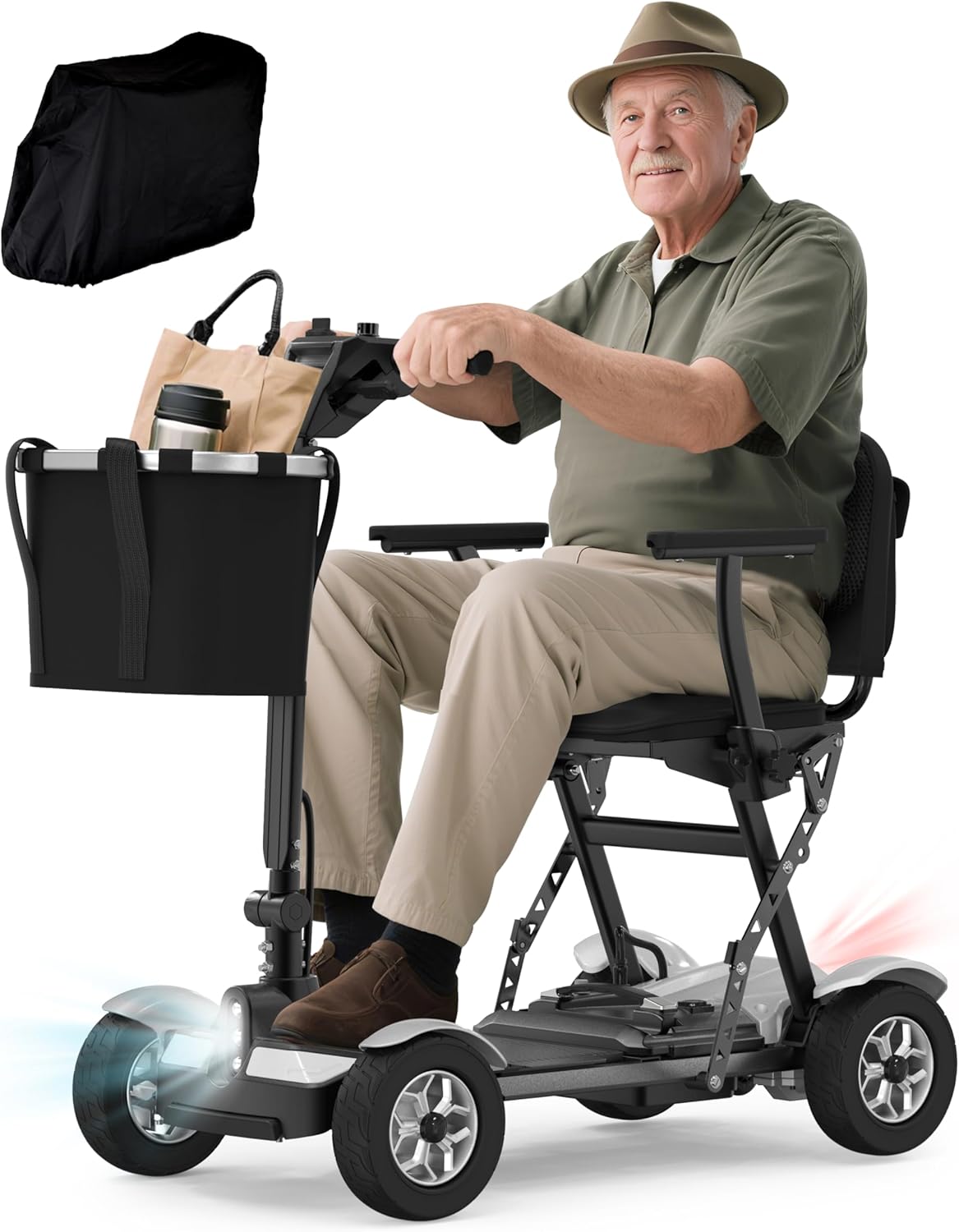 Mobility Scooter for Adults, Foldable 4 Wheel Motorized Mobility Scooter w/Dustproof Cover, 350LBS Capacity & Removable Lithium Battery, Seniors 25Miles Electric Powered Mobility for Outdoor