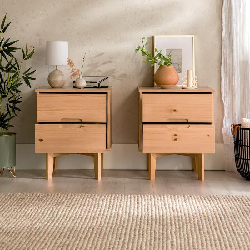 Aizlyn Mid-Century Modern Solid Wood Groove-Handle Nightstands (Set of 2)