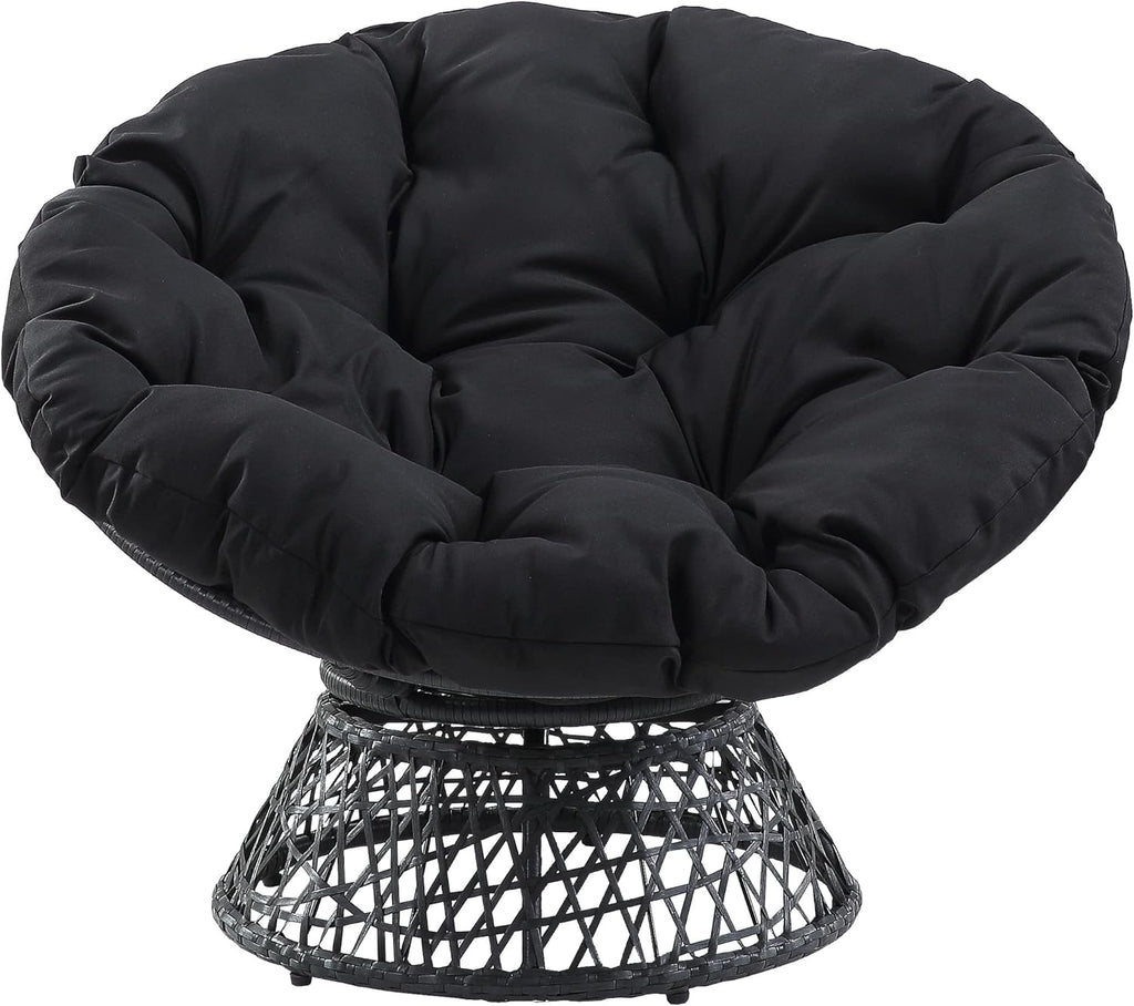 OSP Home Furnishings Wicker Papasan Chair with 360-Degree Swivel, Brown Frame with Brown Cushion