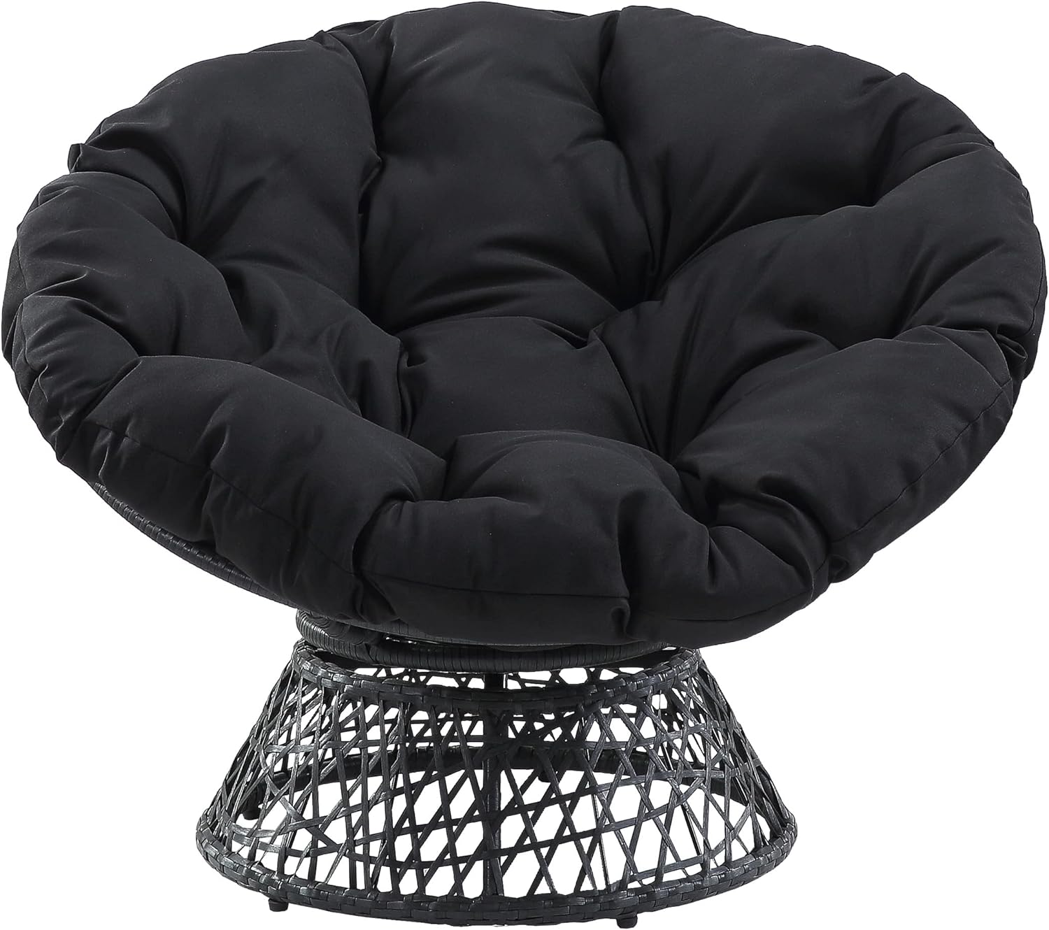 OSP Home Furnishings Wicker Papasan Chair with 360-Degree Swivel, Brown Frame with Brown Cushion