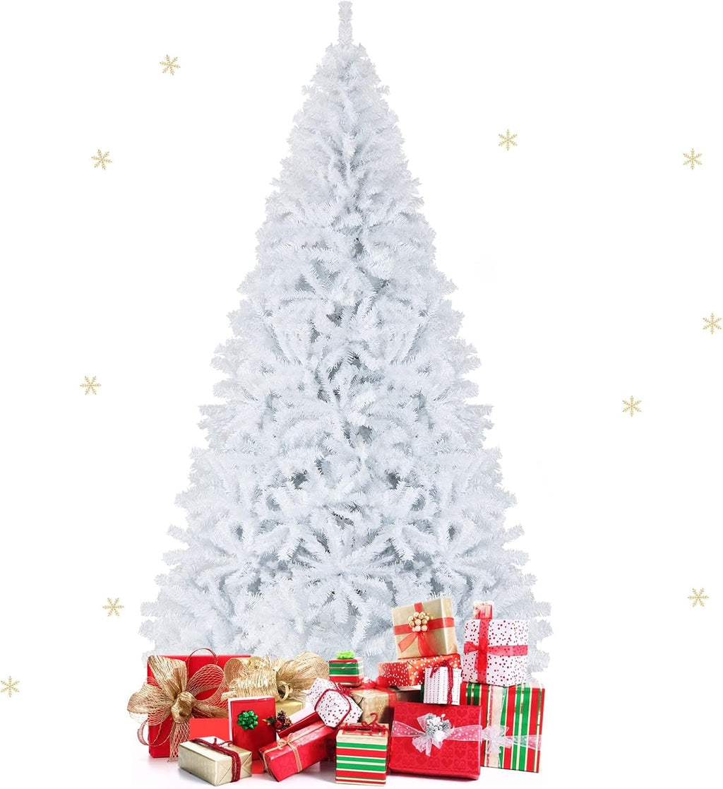 Goplus 7ft Artificial White Christmas Tree Xmas Pine Tree with Solid Metal Legs Perfect for Indoor and Outdoor Holiday Decoration