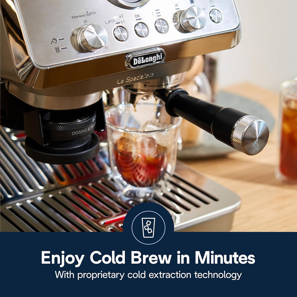 De'Longhi La Specialista Maestro Espresso Machine with Grinder, Auto & Manual Milk Frother – Bean-to-Cup Cold Brew Coffee with Cold Extraction Technology, Variable Temp & Tamping Tool, 8 Drink Presets