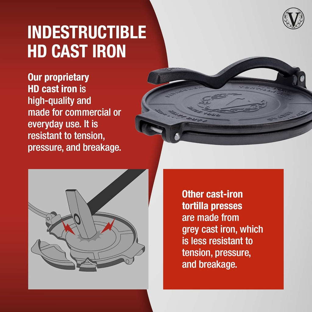 Victoria 10-Inch Commercial-Grade Cast-Iron Tortilla Press, Made from Super-Durable HD Iron, Made in Colombia