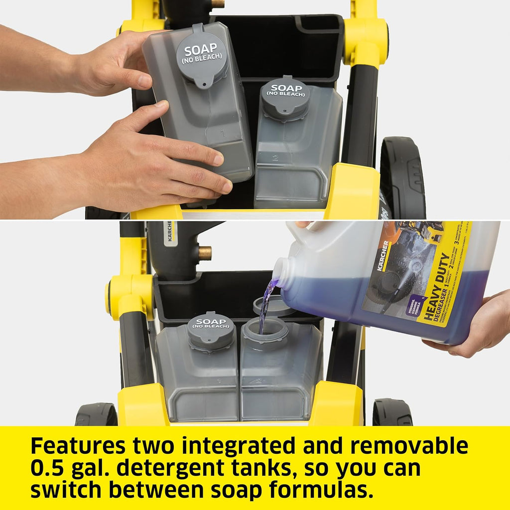 Electric Karcher Pressure Washer K1700, Max 2125 PSI, 3 Spray Nozzles, Detergent Tank, For Cars, Driveways, Siding, Patios, 1.46 max. GPM