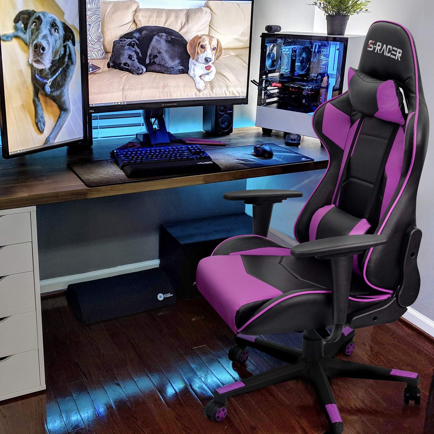 Homall Gaming Chair, Office Chair High Back Computer Chair Leather Desk Chair Racing Executive Ergonomic Adjustable Swivel Task Chair with Headrest and Lumbar Support (Dark Black)