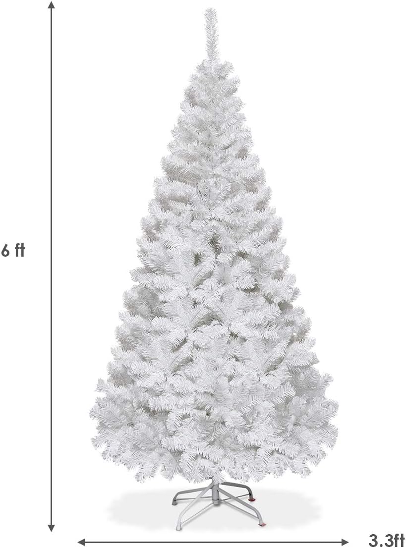 Goplus 7ft Artificial White Christmas Tree Xmas Pine Tree with Solid Metal Legs Perfect for Indoor and Outdoor Holiday Decoration