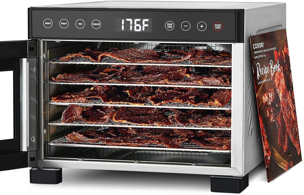 COSORI Food Dehydrator for Jerky, 176°F Temperature Control, 5 Stainless Steel Trays Dryer Machine, 4 Presets, 48H Timer, for Dog Treats, Meat, Fruit, Veggies, Snacks, Recipe Book Included