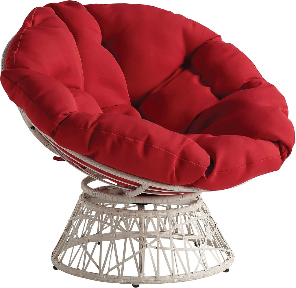 OSP Home Furnishings Wicker Papasan Chair with 360-Degree Swivel, Brown Frame with Brown Cushion
