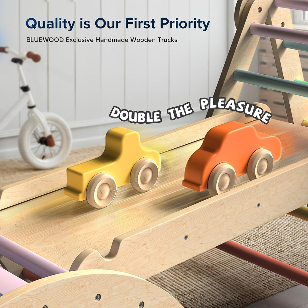 BlueWood Pikler Triangle Set 7in1 Foldable Baby Climbing Wooden Toys with Arch&Ramp&Ladder Climber Indoor Jungle Gyms for Toddlers - Natural Wood