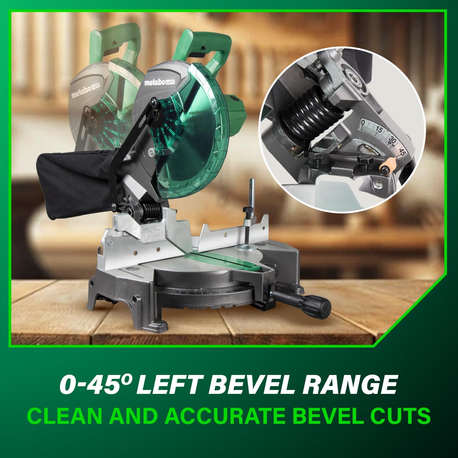 Bundle of Metabo HPT Compound Miter Saw, 10" Miter Saw with Large Table Saw for woodworking, C10FCGS + Metabo HPT 25 Ft Tape Measure, 17-Ft Reach & 14-Ft Standout, 115925M