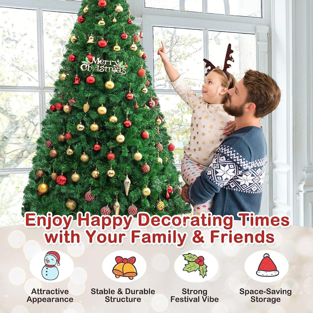 Goplus 7ft Artificial White Christmas Tree Xmas Pine Tree with Solid Metal Legs Perfect for Indoor and Outdoor Holiday Decoration