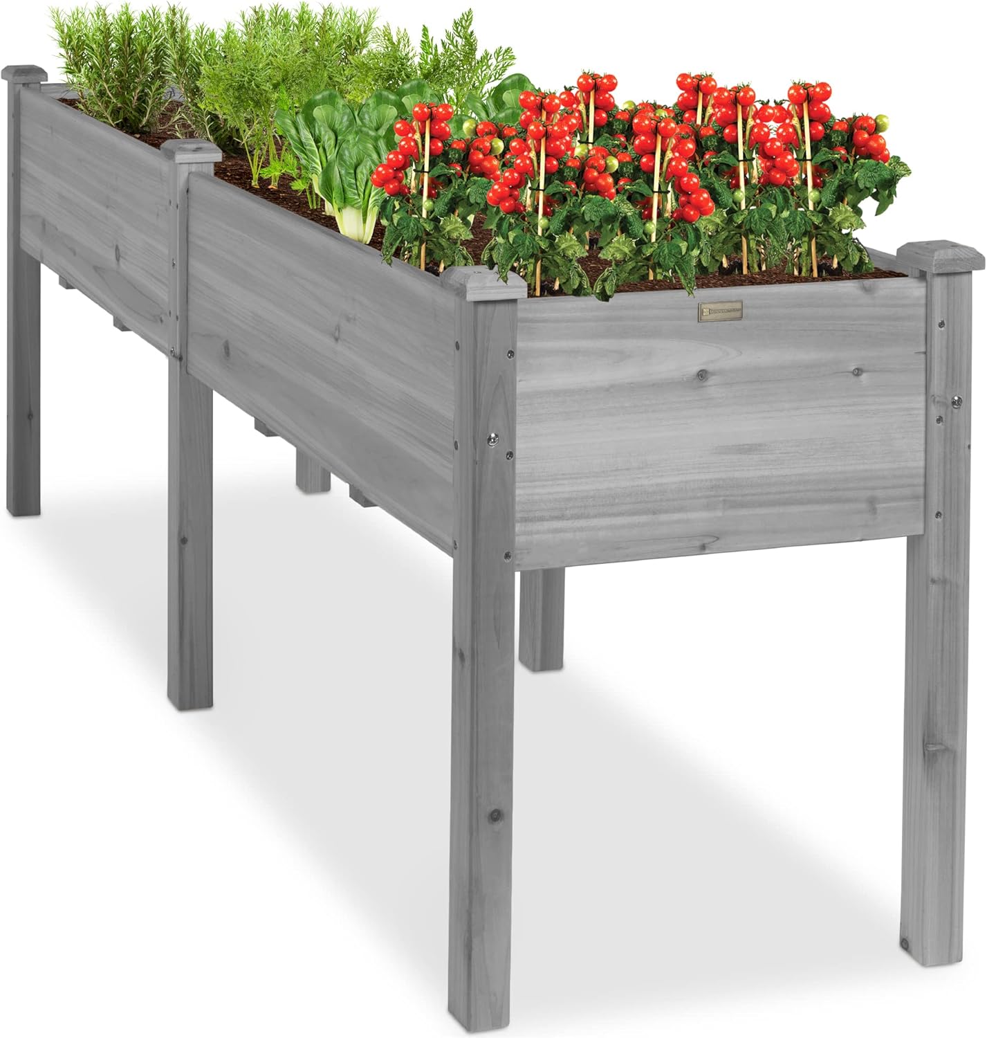 Best Choice Products 72x23x30in Raised Garden Bed, Elevated Wood Planter Box Stand for Backyard, Patio, Balcony w/Divider Panel, 6 Legs, 300lb Capacity - Natural