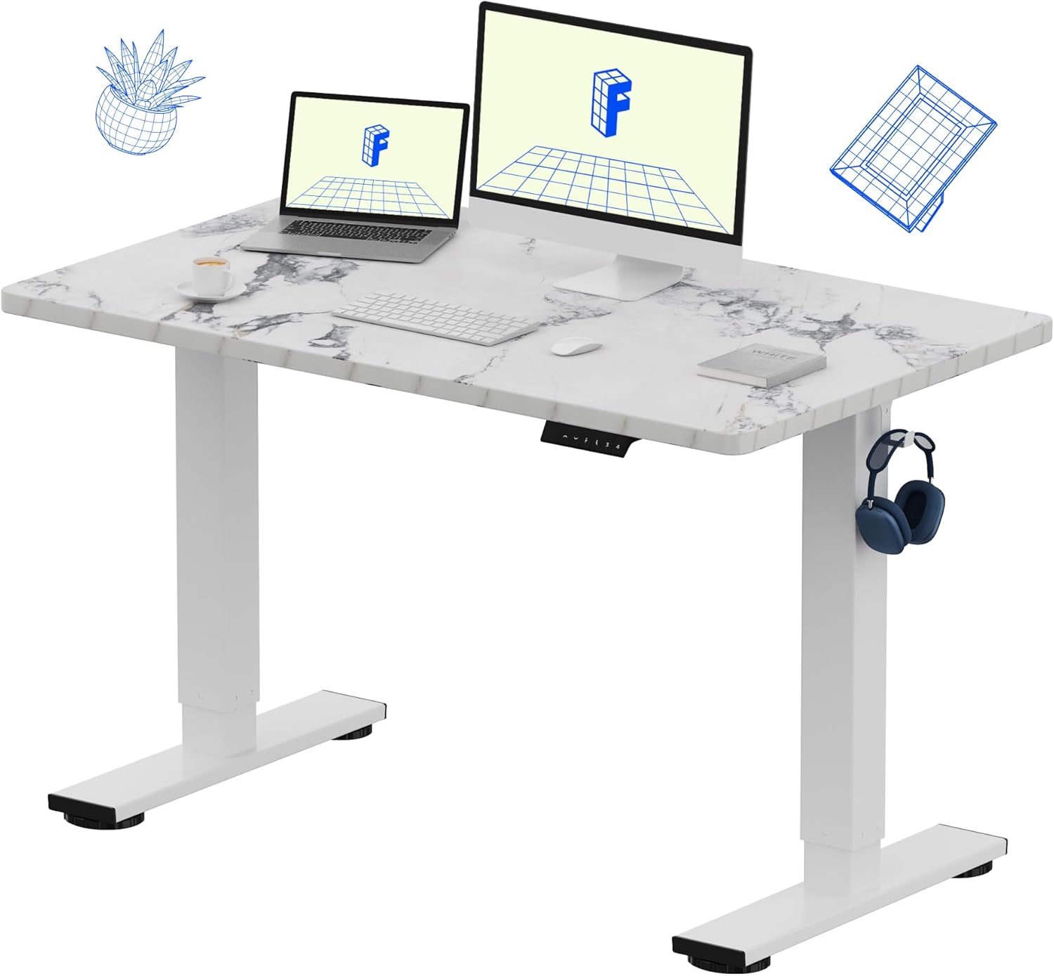 FLEXISPOT EN1 One-Piece Standing Desk 55 x 28 Inch Electric Adjustable Height Desk for Home Office and Computer Workstation (White Frame + 55" Maple Top, 2 Packages)