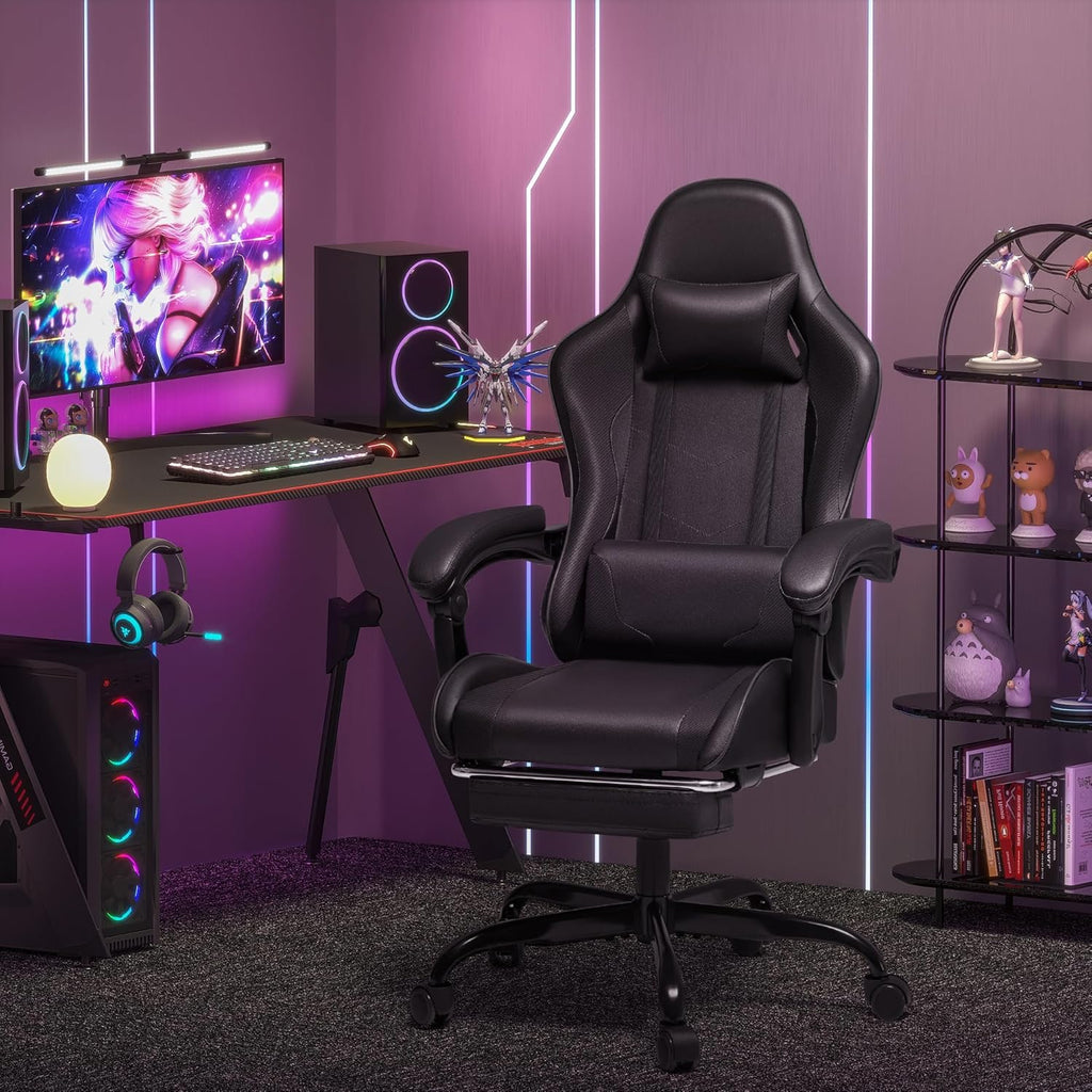 Homall Gaming Chair, Video Game Chair with Footrest and Massage Lumbar Support, Ergonomic Computer Chair Height Adjustable with Swivel Seat and Headrest (Grey)
