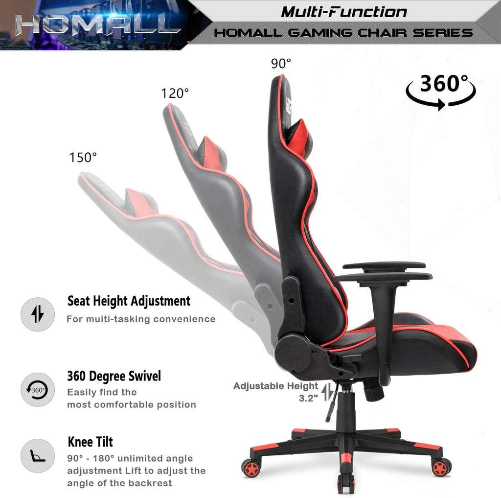 Homall Gaming Chair, Office Chair High Back Computer Chair Leather Desk Chair Racing Executive Ergonomic Adjustable Swivel Task Chair with Headrest and Lumbar Support (Dark Black)