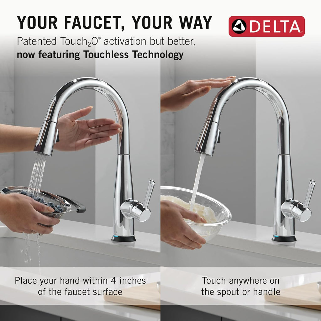 Delta Essa Touchless Kitchen Faucet with Touch Technology, Brushed Nickel Kitchen Sink Faucet with Pull Down Sprayer, Single Hole, Arctic Stainless 9113TL-AR-DST