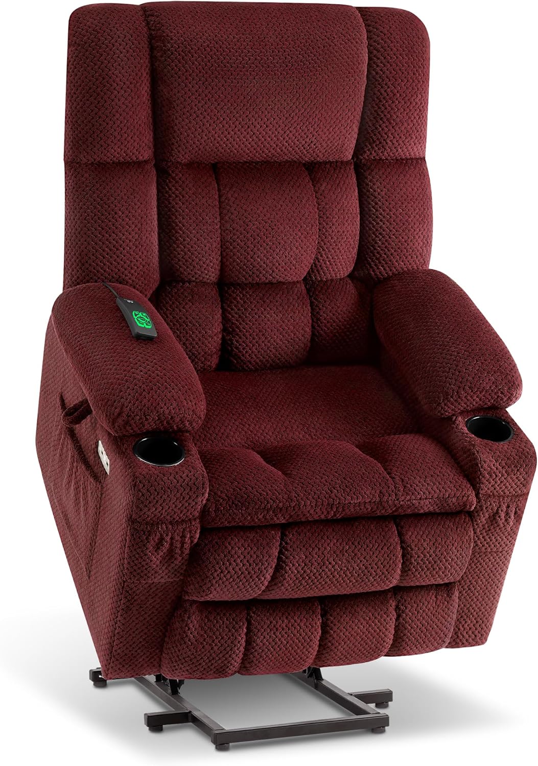 MCombo Dual Motor Power Lift Recliner Chair with Massage and Heat for Elderly People, Infinite Position, USB Ports, Cup Holders, Fabric 7890 (Medium, Yale Blue)