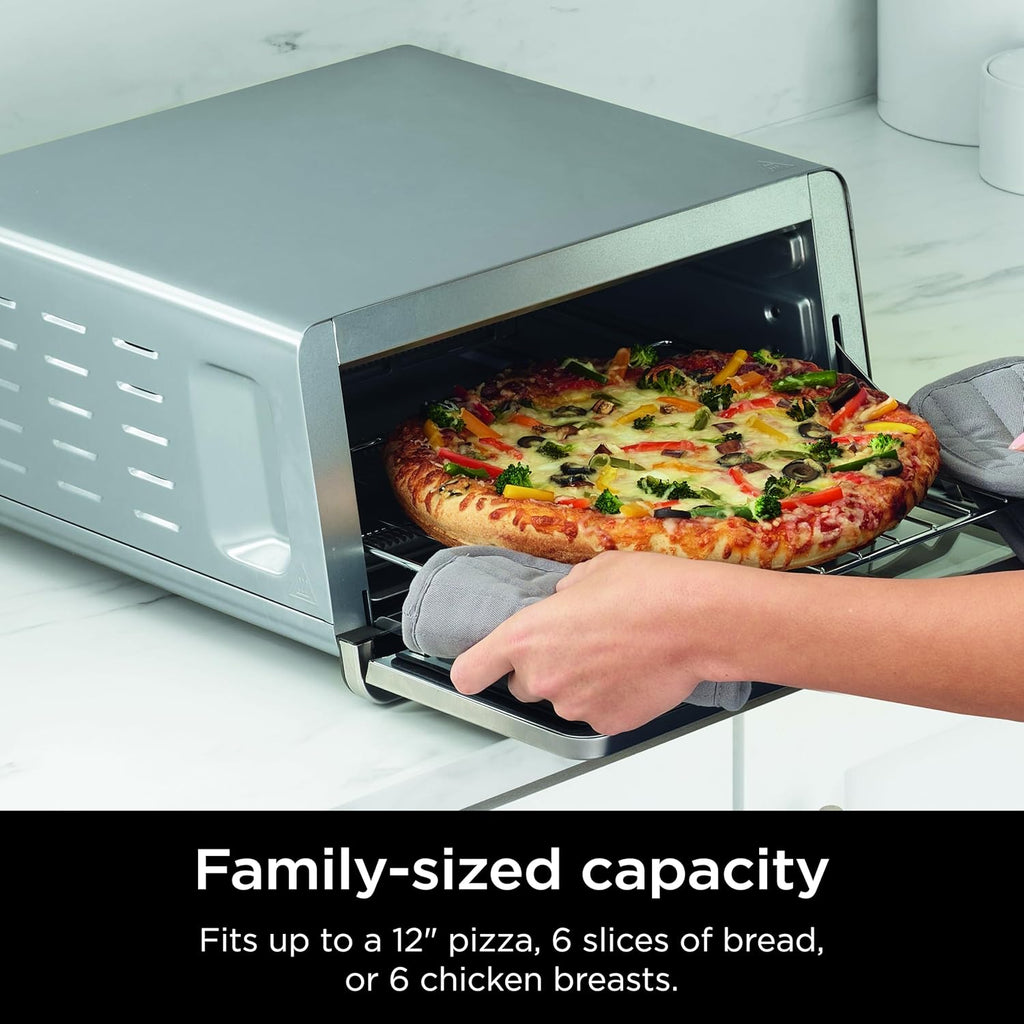 Ninja SP101 Digital Air Fry Countertop Oven with 8-in-1 Functionality, Flip Up & Away Capability for Storage Space, with Air Fry Basket, Wire Rack & Crumb Tray, Silver