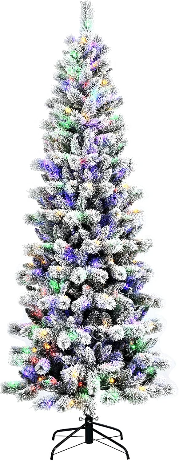 Goplus 7ft Artificial White Christmas Tree Xmas Pine Tree with Solid Metal Legs Perfect for Indoor and Outdoor Holiday Decoration