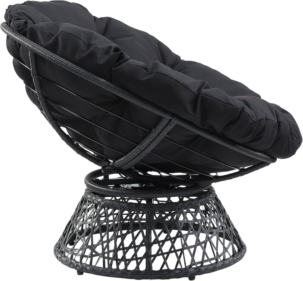 OSP Home Furnishings Wicker Papasan Chair with 360-Degree Swivel, Brown Frame with Brown Cushion