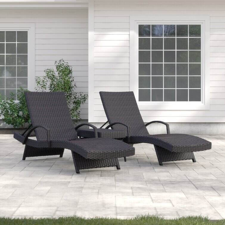 All Weather Wicker Chaise Lounge Set with Table