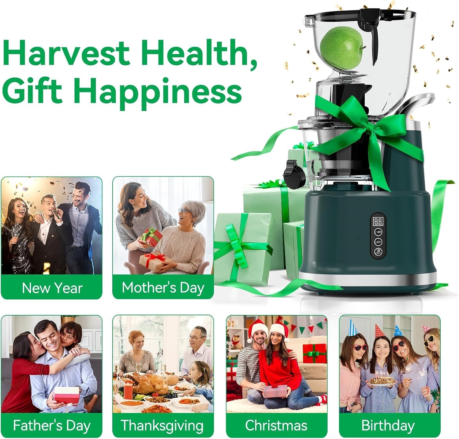 Cold Press Juicer, Juicer Machines with 3.3" Large Feed Chute,Large Capacity,High Juice Yield,Slow Masticating Juicer for Fruits and Vegetables, Self Feeding for Juice Extractor,BPA-Free,Black