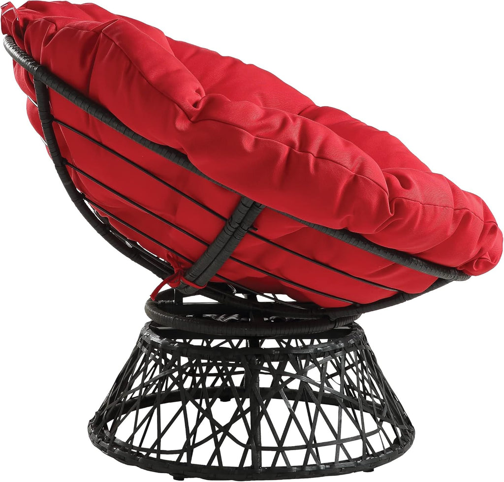OSP Home Furnishings Wicker Papasan Chair with 360-Degree Swivel, Brown Frame with Brown Cushion