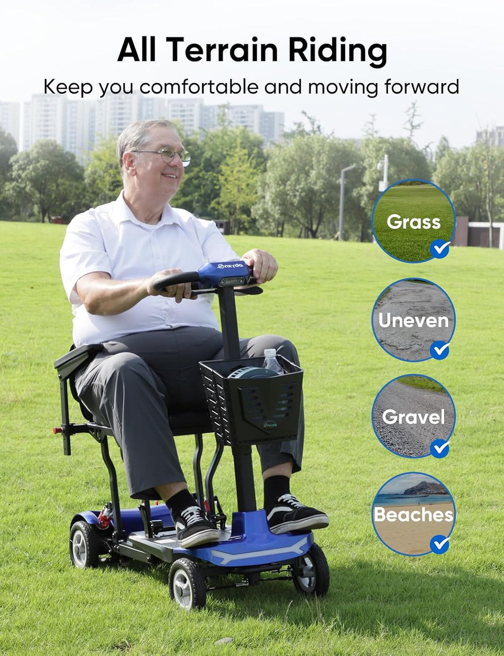 Mobility Scooter for Adults, Seniors - 37.5 lbs Ultra Lightweight Folding Mobility Scooters for Seniors Airport Approved, All Terrain 4 Wheel Motorized Scooter for Travel, 275 lbs Capacity, Blue