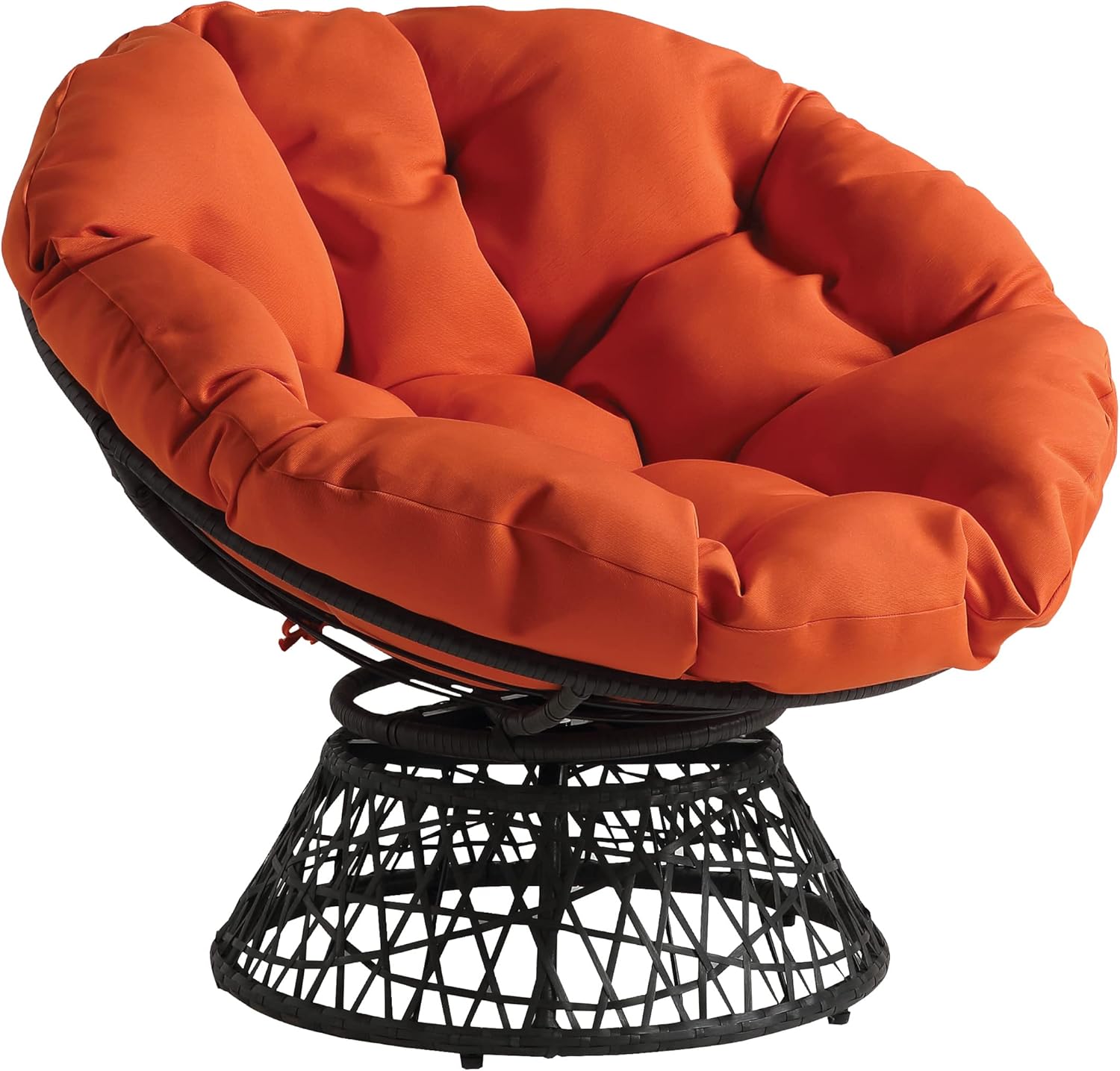 OSP Home Furnishings Wicker Papasan Chair with 360-Degree Swivel, Brown Frame with Brown Cushion