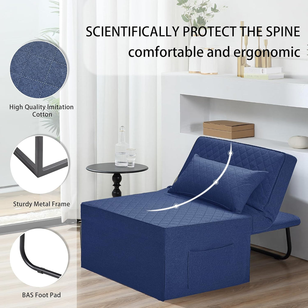 Sofa Bed, 4 in 1 Multi-Function Folding Ottoman Breathable Linen Couch Bed with Adjustable Backrest Modern Convertible Chair for Living Room Apartment Office