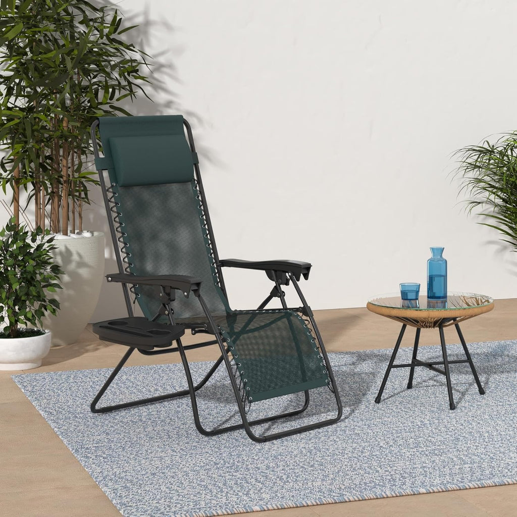 Best Choice Products Set of 2 Adjustable Steel Mesh Zero Gravity Lounge Chair Recliners w/Pillows and Cup Holder Trays - Beige