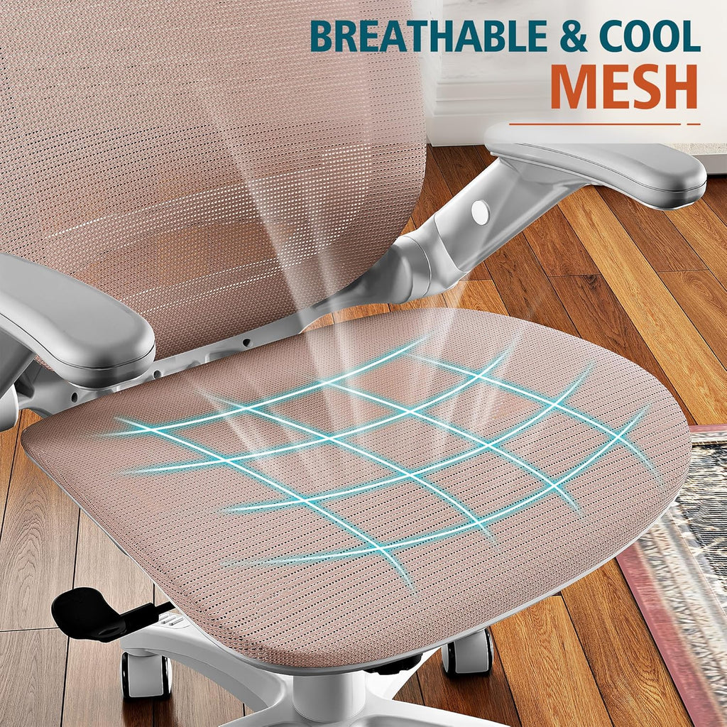 GABRYLLY Ergonomic Office Chair, High Back Home Desk Chair with Headrest, Flip-Up Arms, 90-120° Tilt Lock and Wide Cushion, Big and Tall Mesh Chairs for Man Woman, Grey Task Chair
