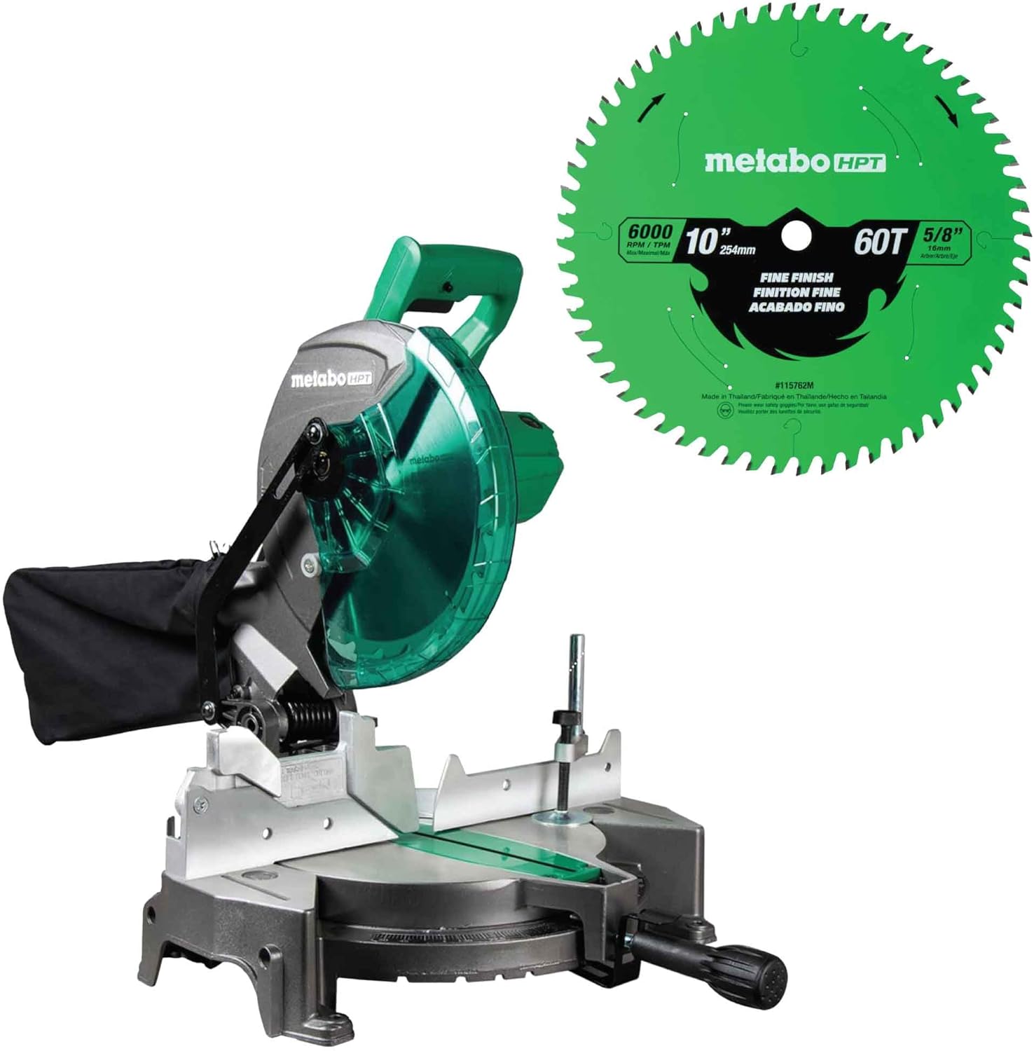 Bundle of Metabo HPT Compound Miter Saw, 10" Miter Saw with Large Table Saw for woodworking, C10FCGS + Metabo HPT 25 Ft Tape Measure, 17-Ft Reach & 14-Ft Standout, 115925M