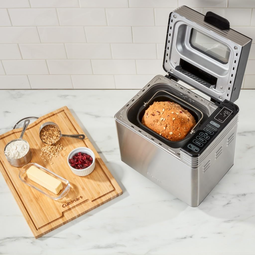 Cuisinart Bread Maker Machine, Compact and Automatic, Customizable Settings, Up to 2lb Loaves, CBK-110P1, Silver,Black & CMBM-4LP Mini Loaf Pan (Set of 4)