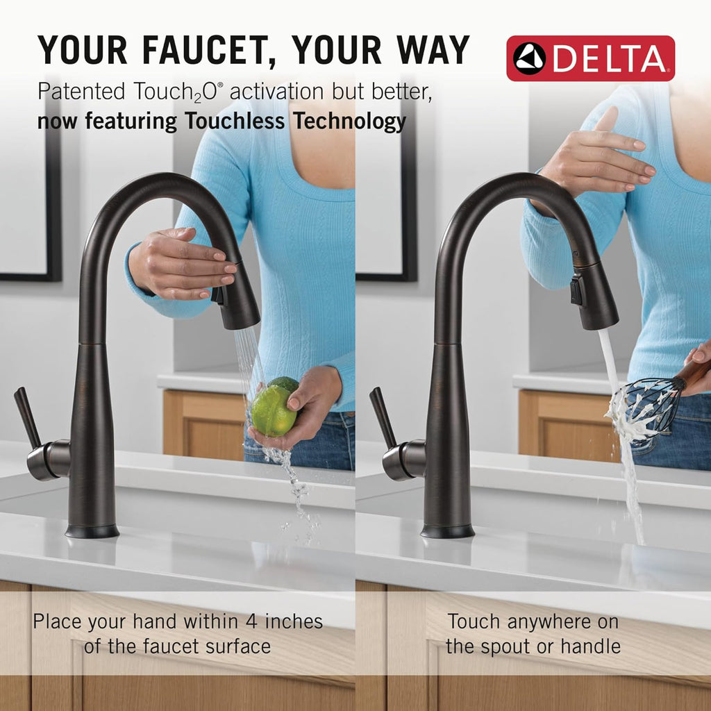 Delta Essa Touchless Kitchen Faucet with Touch Technology, Brushed Nickel Kitchen Sink Faucet with Pull Down Sprayer, Single Hole, Arctic Stainless 9113TL-AR-DST
