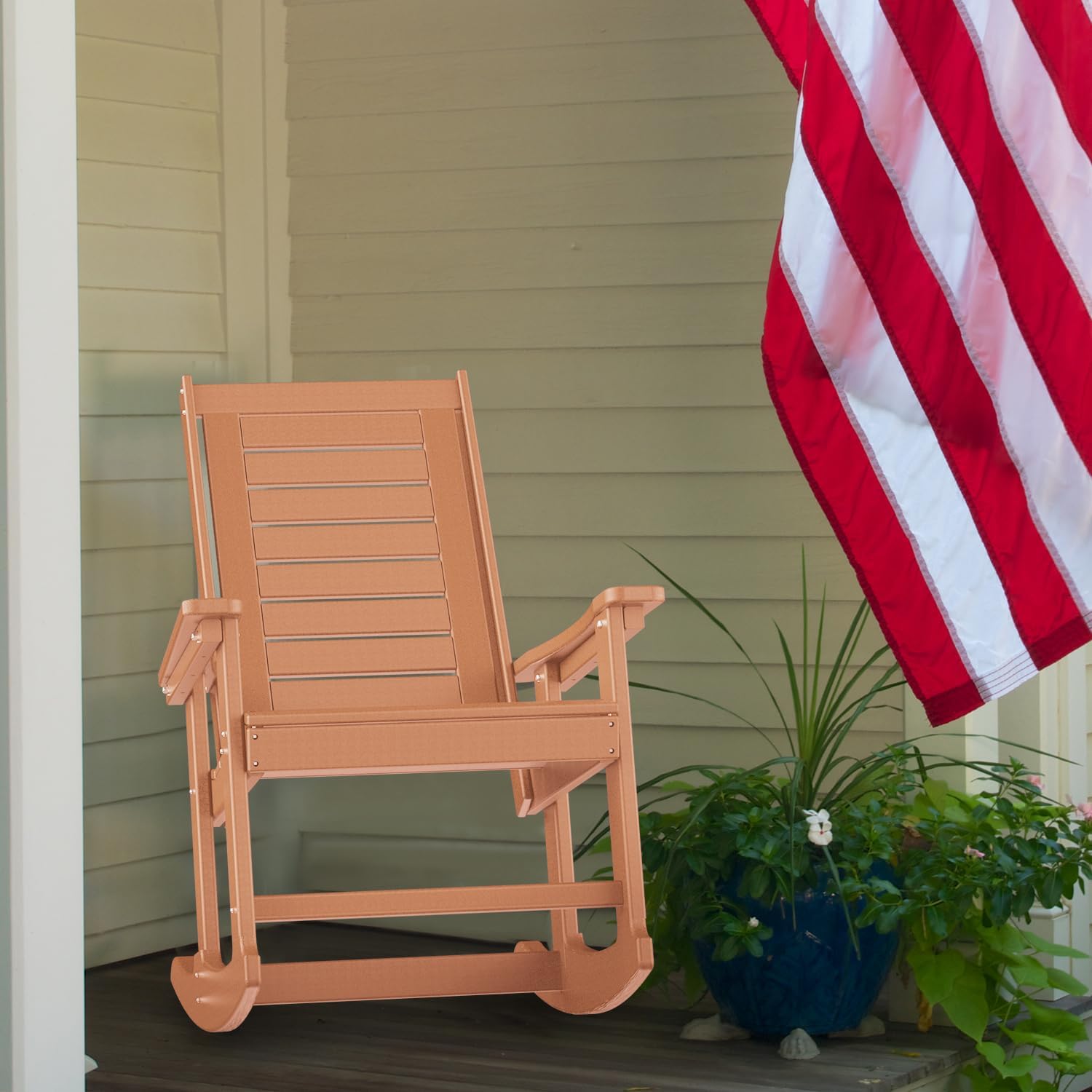 GREENVINES Outdoor Rocking Chairs | Set of 2 | Porch Rocker | HDPE Plastic | Black | Oversized Rockers | High Back | Big & Tall | Ladder Back | for Patio Outside Backyard Balcony Garden