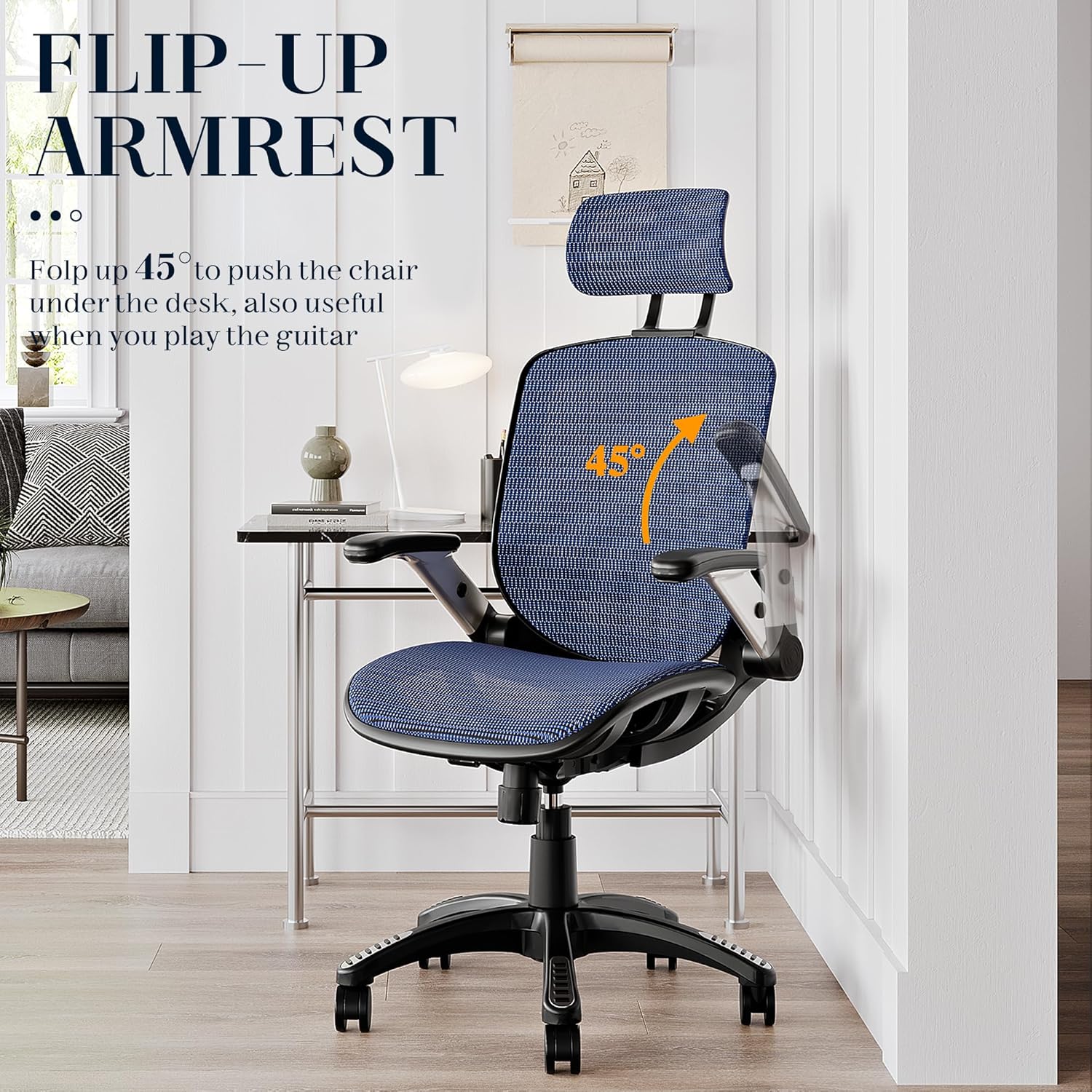 GABRYLLY Ergonomic Office Chair, High Back Home Desk Chair with Headrest, Flip-Up Arms, 90-120° Tilt Lock and Wide Cushion, Big and Tall Mesh Chairs for Man Woman, Grey Task Chair