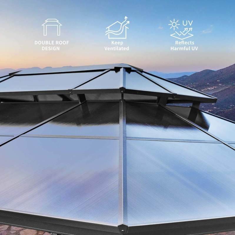 （Limit one per order）10'x13' Outdoor Polycarbonate Double Roof Hard Top Gazebo