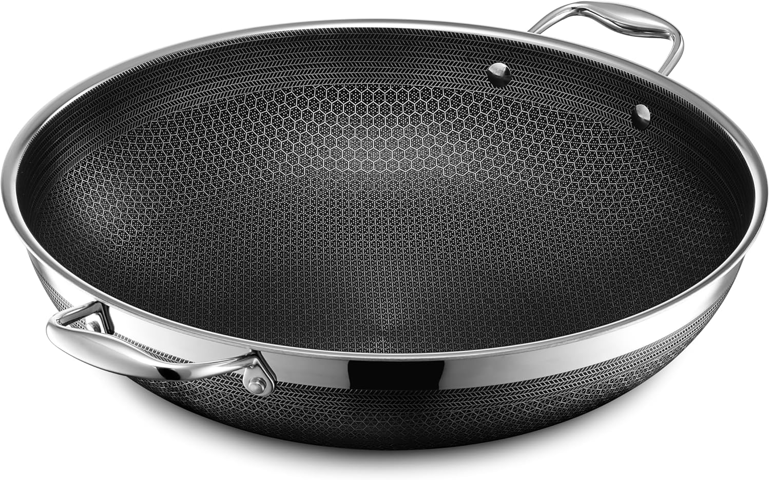 HexClad Hybrid Nonstick 14-Inch Wok with Steel Lid, Stay-Cool Handle, Dishwasher and Oven Safe, Compatible with All Cooktops, Induction Ready
