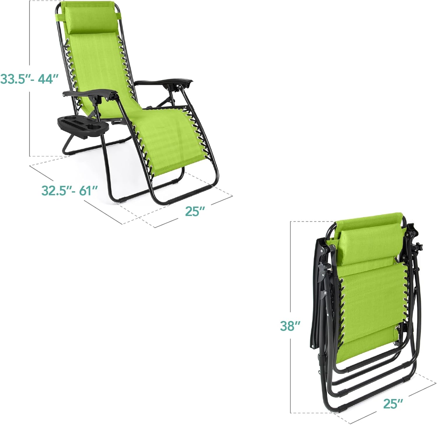 Best Choice Products Set of 2 Adjustable Steel Mesh Zero Gravity Lounge Chair Recliners w/Pillows and Cup Holder Trays - Beige