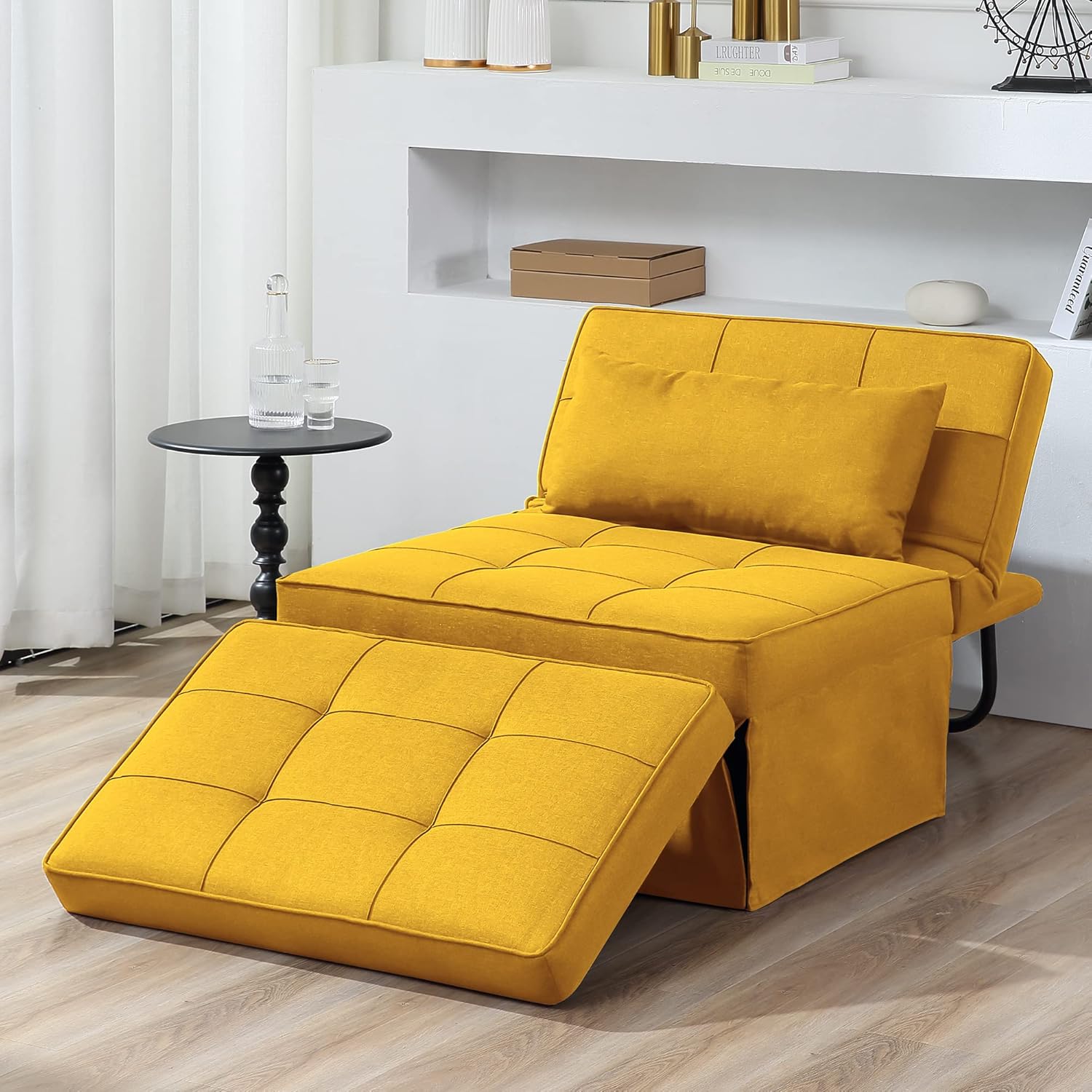 Sofa Bed, 4 in 1 Multi-Function Folding Ottoman Breathable Linen Couch Bed with Adjustable Backrest Modern Convertible Chair for Living Room Apartment Office