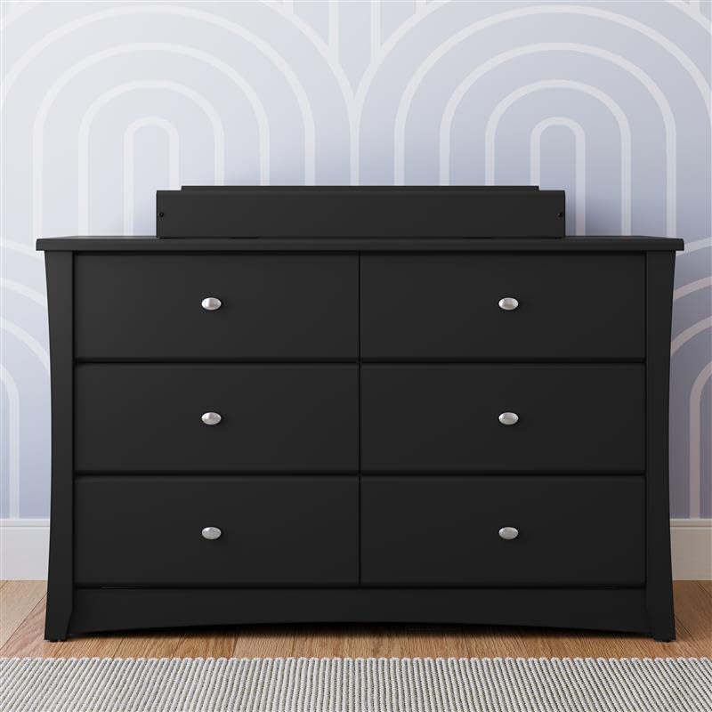 Storkcraft Crescent 6 Drawer Double Dresser (Pebble Gray) – GREENGUARD Gold Certified, For Nursery, Dresser, Kids Nursery Organizer, Chest of Drawers