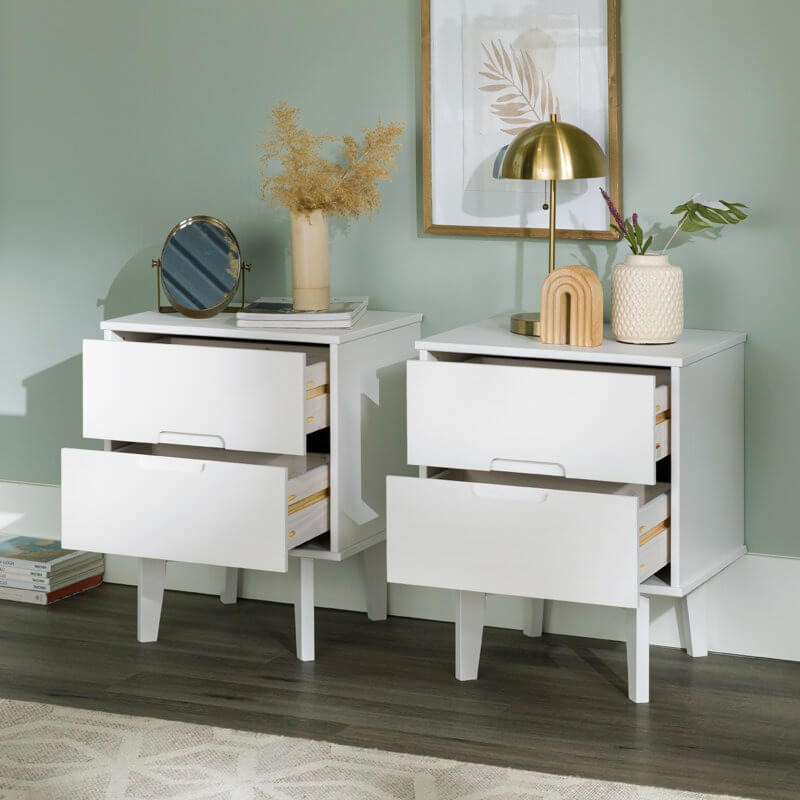 Aizlyn Mid-Century Modern Solid Wood Groove-Handle Nightstands (Set of 2)