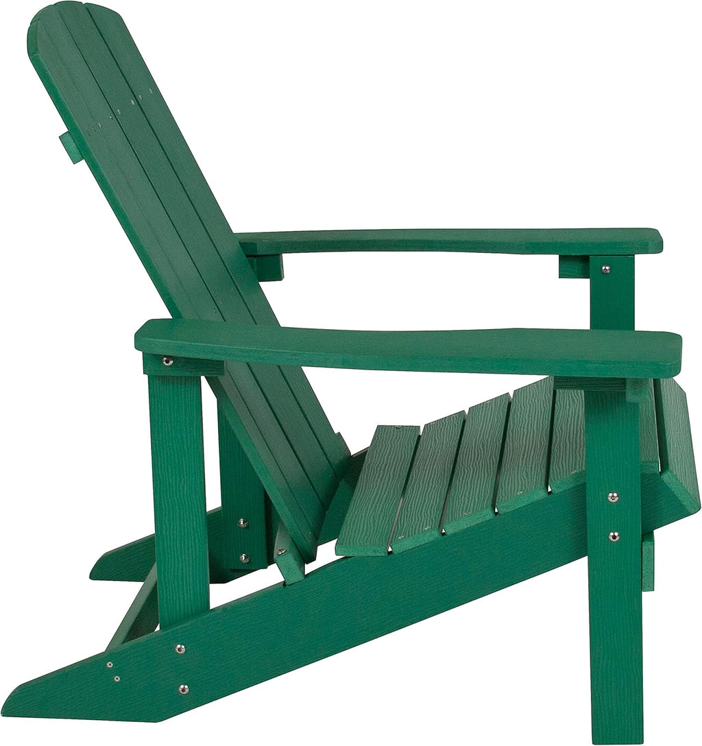 Flash Furniture Charlestown Commercial Grade Indoor/Outdoor Adirondack Chair, Weather Resistant Durable Poly Resin Deck and Patio Seating, Green