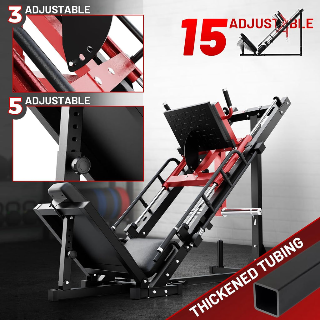 RitFit Leg Press Hack Squat Machine, Professional Adjustable Leg Press Machine for Home Gym with Linear Bearing, Specialty Hack Squat Machine for Full Lower Body Workout with Weight Storage Posts, Red