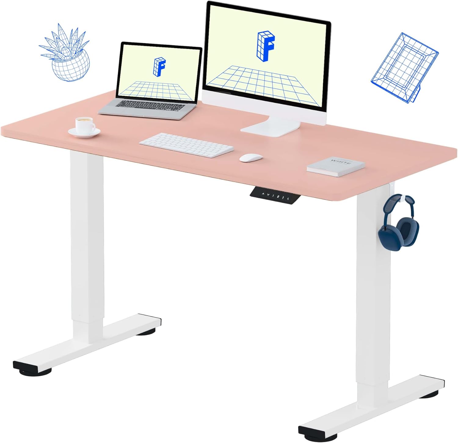 FLEXISPOT EN1 One-Piece Standing Desk 55 x 28 Inch Electric Adjustable Height Desk for Home Office and Computer Workstation (White Frame + 55" Maple Top, 2 Packages)
