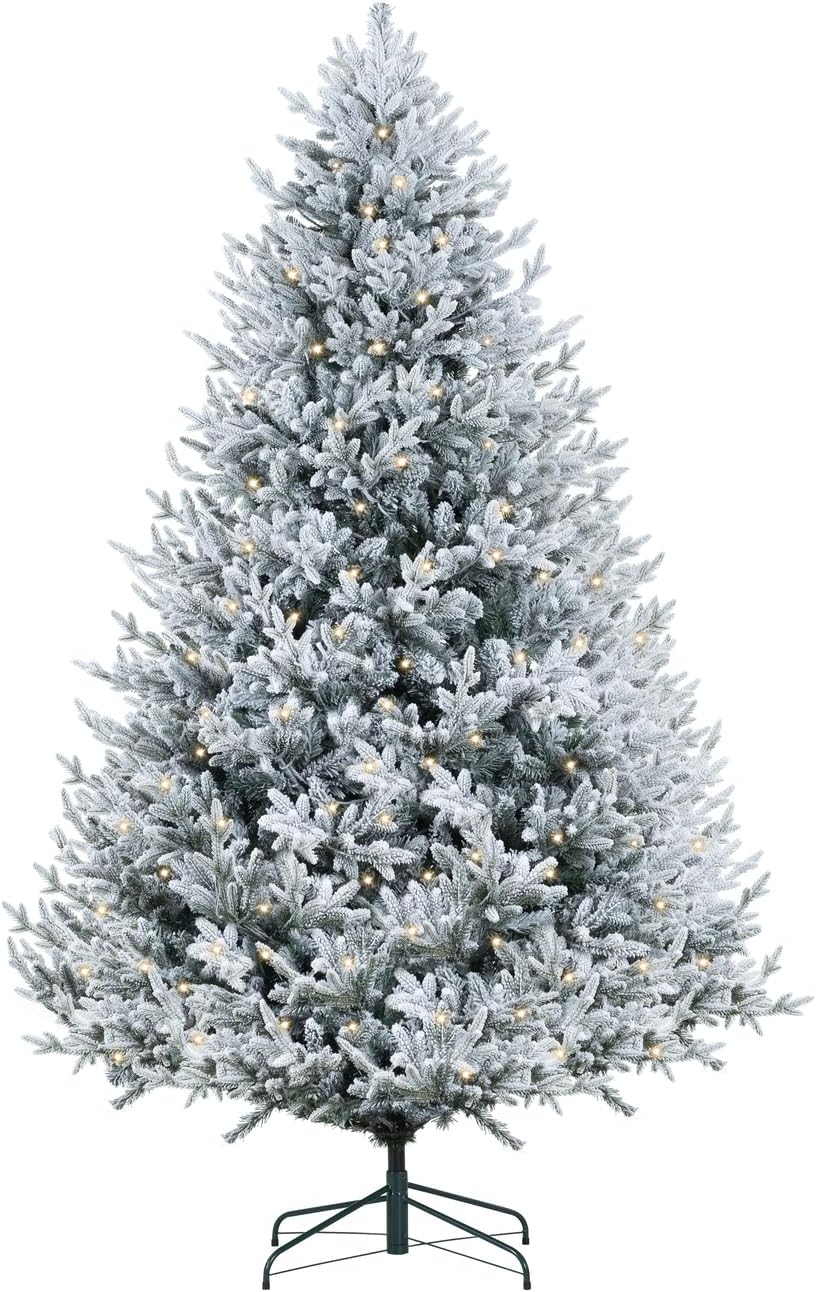 Naomi Home 6.5ft Rustic Christmas Tree with Lights, Realistic Classic Prelit with 2595 Branch Tips, 600 Warm Lights and Metal Stand, Aritificial Tree